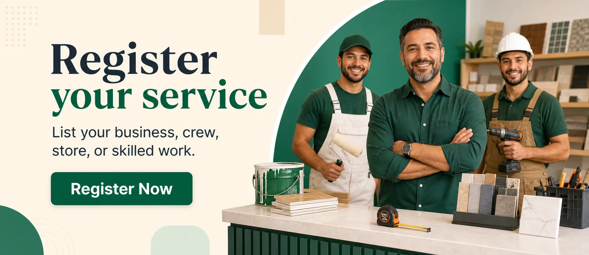 Register your service. List your business, crew, store, or skilled work.